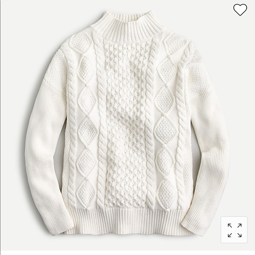 WHITE J CREW Swingy cable-knit mockneck sweater